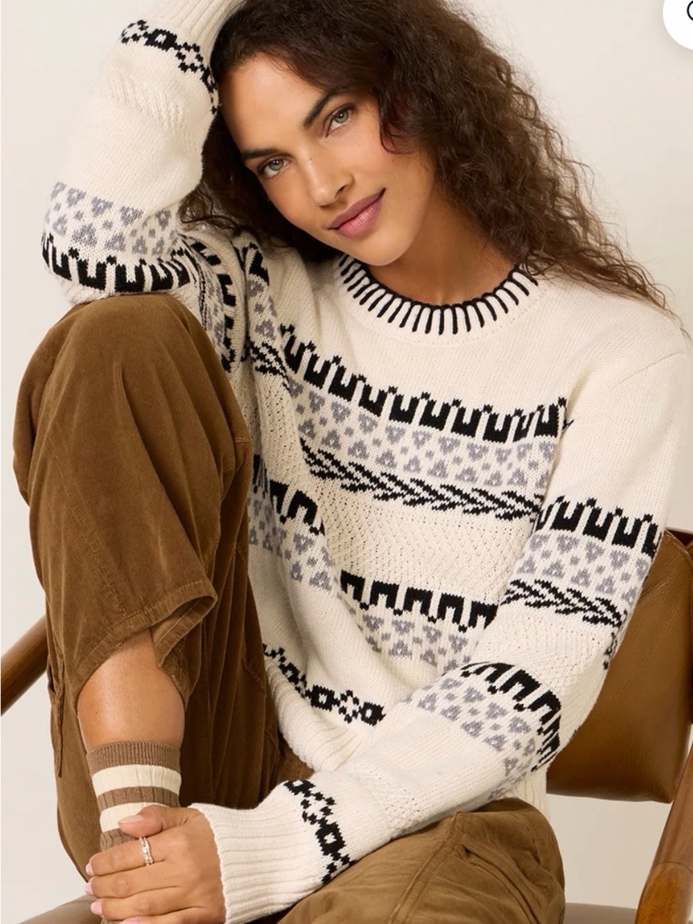 NWT Z Supply Evereve Perci Fair Isle Sweater Crystal Cream Black Size L